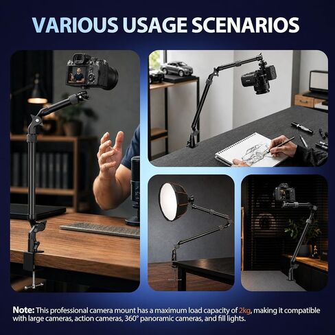 EMART 40" Overhead Camera Mount with Serrated Bite Magic Arm&1/4" Ball Head | Camera Desk Mount,Aluminum Adjustable Articulating Arm,for Cameras/DSLR/Phone/Lights,for Live Streaming/Photo Video Shooting in Kuwait