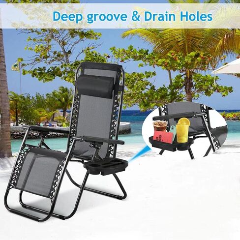 Universal Zero Gravity Chair Cup Holder - for Outdoor Recliners, Patio, Beach & Camping Chairs -Black (2 Pack - 38cm x 24cm x 6cm) in Kuwait