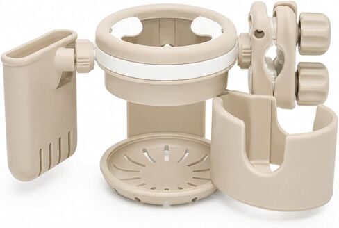 3-in-1 Stroller Cup Holder with Phone Holder, Dual Cup Holder with Upgraded Double Clamp, Universal Cup Holder for Stroller, Walker, Wheelchair & Bike, Anti-Spill Stable Drink Organizer (Khaki) in Kuwait