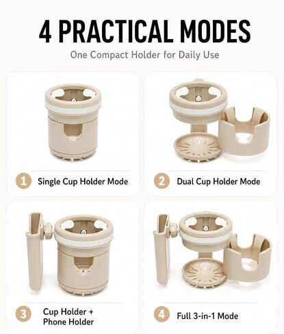 3-in-1 Stroller Cup Holder with Phone Holder, Dual Cup Holder with Upgraded Double Clamp, Universal Cup Holder for Stroller, Walker, Wheelchair & Bike, Anti-Spill Stable Drink Organizer (Khaki) in Kuwait