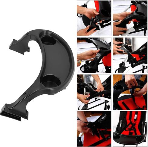 Baby Stroller Snack Tray with Cup Holder Universal Pram Food Tray Removable Reusable Storage Holder Stroller Cup Holder Quick Installation Stroller Tray Attachment for Strollers in Kuwait