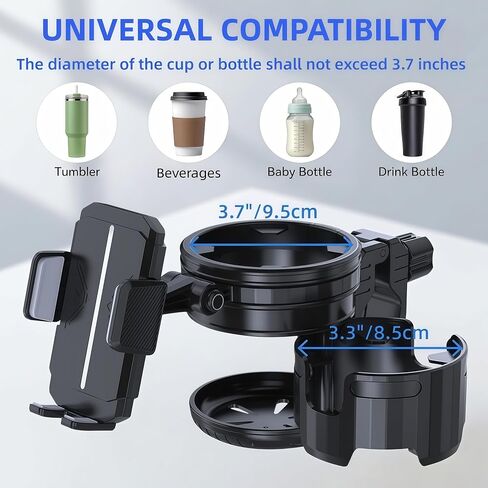 3-in-1 Universal Stroller Cup Holder, 360° Rotatable Phone Holder with Adjustable Single/Double Cup, Fits Most Baby Strollers, Bicycles,Wheelchairs, Shopping Carts, Safe and Stable, Black in Kuwait