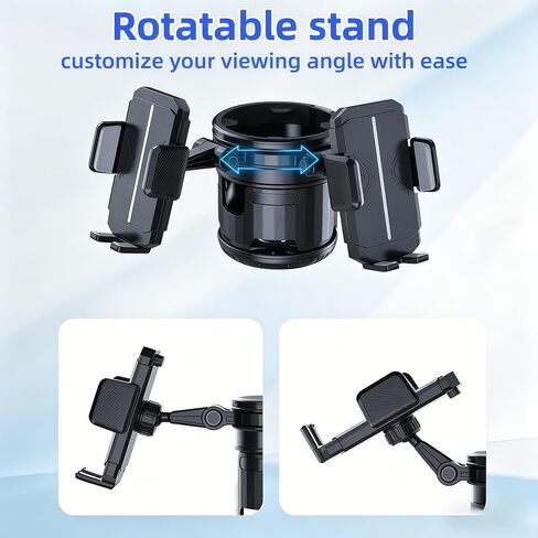 3-in-1 Universal Stroller Cup Holder, 360° Rotatable Phone Holder with Adjustable Single/Double Cup, Fits Most Baby Strollers, Bicycles,Wheelchairs, Shopping Carts, Safe and Stable, Black in Kuwait