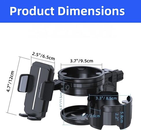 3-in-1 Universal Stroller Cup Holder, 360° Rotatable Phone Holder with Adjustable Single/Double Cup, Fits Most Baby Strollers, Bicycles,Wheelchairs, Shopping Carts, Safe and Stable, Black in Kuwait