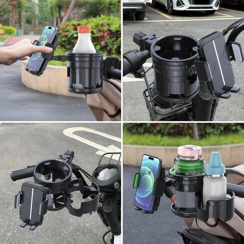 3-in-1 Universal Stroller Cup Holder, 360° Rotatable Phone Holder with Adjustable Single/Double Cup, Fits Most Baby Strollers, Bicycles,Wheelchairs, Shopping Carts, Safe and Stable, Black in Kuwait