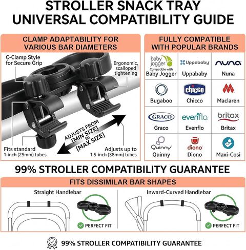Universal Stroller Snack Tray Attachment | 3-in-1 Stroller Snack Tray with Deep Cup Holder | Compatible with Baby Jogger City Mini GT2 | BPA-Free Toddler Travel Accessories, Tool-Free Install in Kuwait