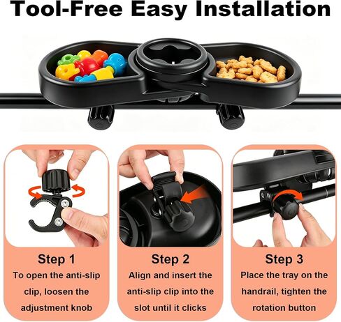 Universal Stroller Snack Tray Attachment | 3-in-1 Stroller Snack Tray with Deep Cup Holder | Compatible with Baby Jogger City Mini GT2 | BPA-Free Toddler Travel Accessories, Tool-Free Install in Kuwait