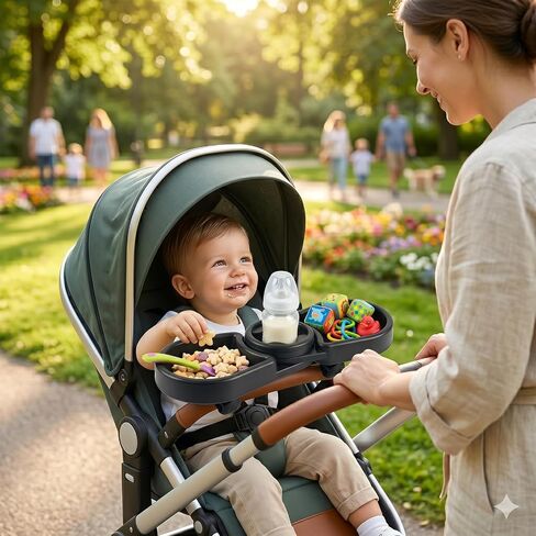 Universal Stroller Snack Tray Attachment | 3-in-1 Stroller Snack Tray with Deep Cup Holder | Compatible with Baby Jogger City Mini GT2 | BPA-Free Toddler Travel Accessories, Tool-Free Install in Kuwait