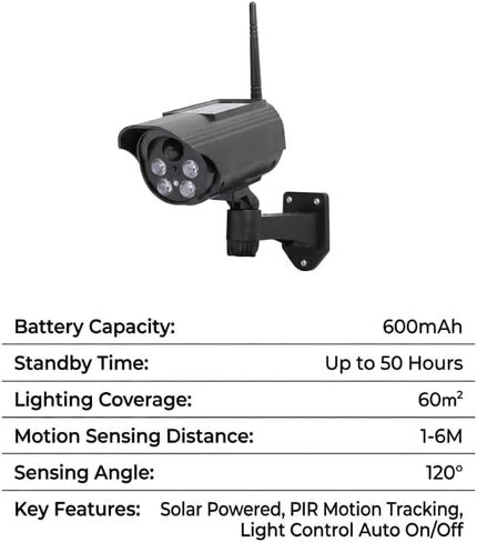 Solar Dummy Security Camera LED Wall Light, PIR Motion Sensor Fake Surveillance Lamp with Flashing Red Light, Adjustable Outdoor Solar Powered Security Light in Kuwait