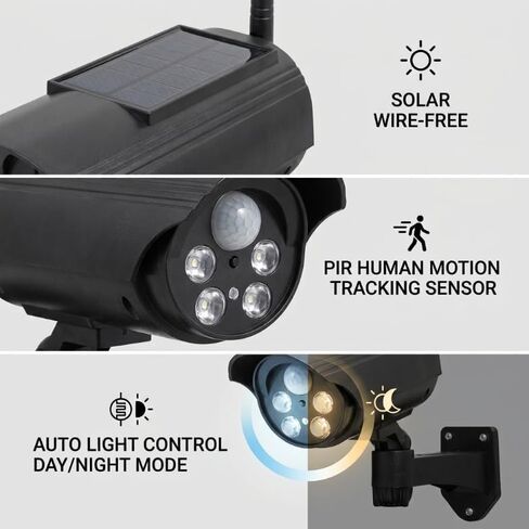 Solar Dummy Security Camera LED Wall Light, PIR Motion Sensor Fake Surveillance Lamp with Flashing Red Light, Adjustable Outdoor Solar Powered Security Light in Kuwait