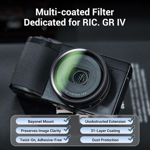 JJC UV Lens Filter for Ricoh GR IV GR4 HDF Monochrome with Bayonet Mount | 99.5% Transmission, with 31 Multi-Coatings, Aluminum Frame, Scratch-Resistant, Includes Cleaning Cloth, Accessories for GR4 in Kuwait