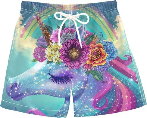 Toddler Board Shorts Rainbow Unicorn Flower Boys Quick Dry Beach Board Shorts in Kuwait