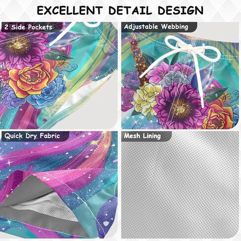 Toddler Board Shorts Rainbow Unicorn Flower Boys Quick Dry Beach Board Shorts in Kuwait