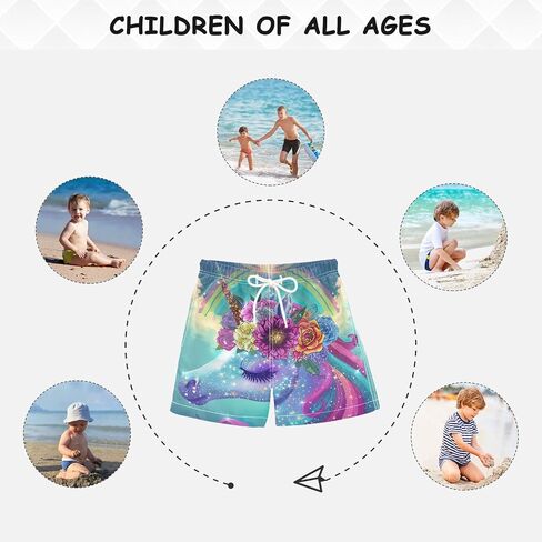 Toddler Board Shorts Rainbow Unicorn Flower Boys Quick Dry Beach Board Shorts in Kuwait