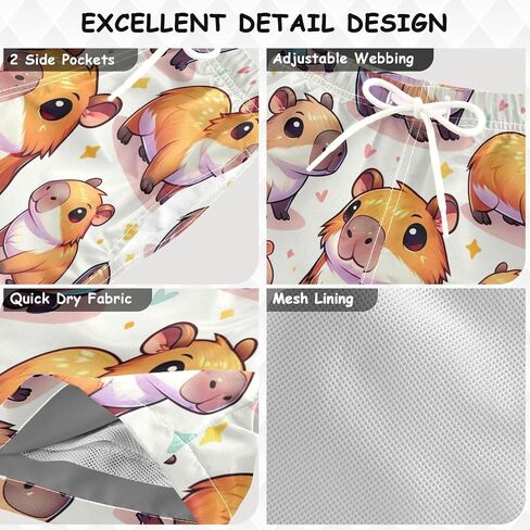 ODAWA Cute Capybara Little Kids Quick Dry Board Shorts with Mesh Lining Lightweight Little Boys Beach Swim Trunk in Kuwait