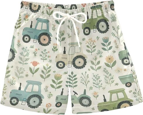 ODAWA Cute Cartoon Tractors Flowers Little Boys Breathable Board Shorts with Drawstring Preschool Boys Beach Bottoms in Kuwait