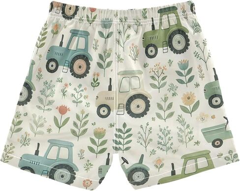 ODAWA Cute Cartoon Tractors Flowers Little Boys Breathable Board Shorts with Drawstring Preschool Boys Beach Bottoms in Kuwait