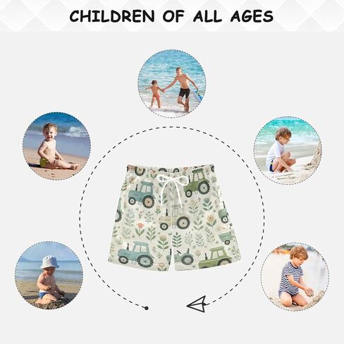 ODAWA Cute Cartoon Tractors Flowers Little Boys Breathable Board Shorts with Drawstring Preschool Boys Beach Bottoms in Kuwait