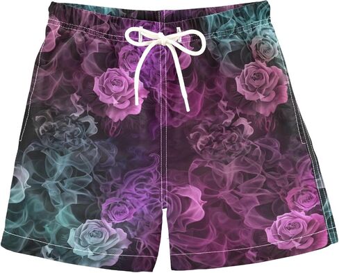 ODAWA Rose Flower Teal Purple Little Kids Lightweight Board Shorts with Drawstring Kids Surfing Shorts in Kuwait