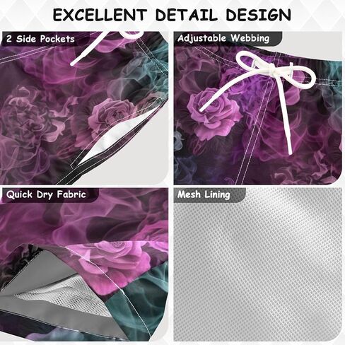 ODAWA Rose Flower Teal Purple Little Kids Lightweight Board Shorts with Drawstring Kids Surfing Shorts in Kuwait