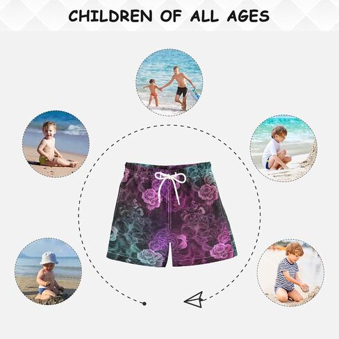 ODAWA Rose Flower Teal Purple Little Kids Lightweight Board Shorts with Drawstring Kids Surfing Shorts in Kuwait