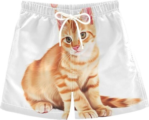 Little Boys Board Shorts Orange Cat White Beach Shorts Lightweight Running Trunks in Kuwait
