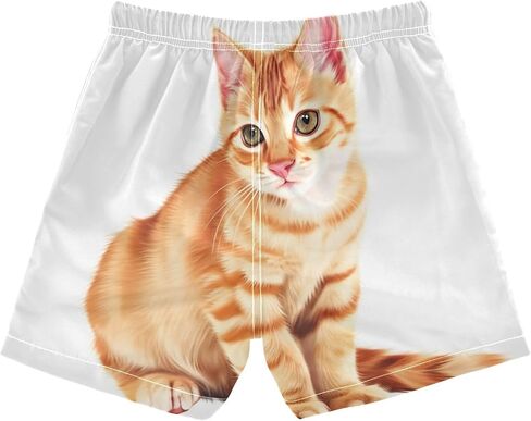 Little Boys Board Shorts Orange Cat White Beach Shorts Lightweight Running Trunks in Kuwait