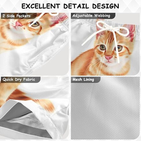 Little Boys Board Shorts Orange Cat White Beach Shorts Lightweight Running Trunks in Kuwait