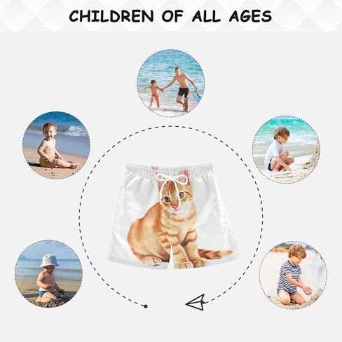 Little Boys Board Shorts Orange Cat White Beach Shorts Lightweight Running Trunks in Kuwait