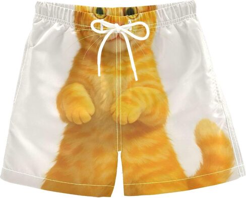 Adorable Orange Cat Cute Toddler Board Shorts, Boys Swimming Bottoms with Mesh Lining, Little Kids Swimming Trunks in Kuwait