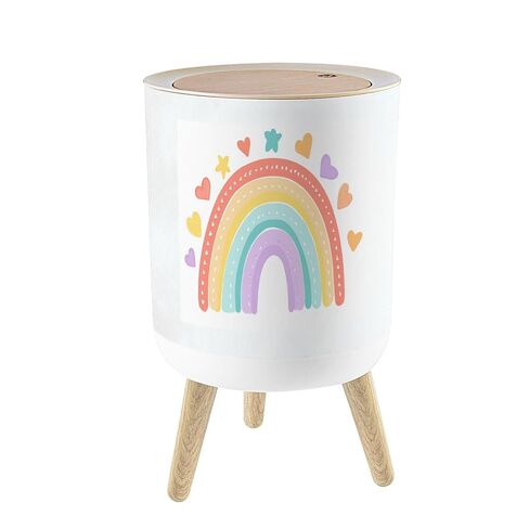 Small Trash Can with Lid Drawn Clipart for Nursery Decoration Cute Rainbows 1.8 Gallon/7L Garbage Can Waste Bin with Press Top Lid Legs Waste Basket for Bathroom Kitchen Bedroom in Kuwait
