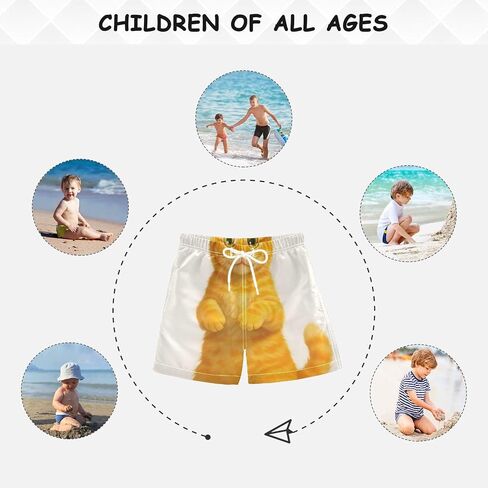 Adorable Orange Cat Cute Toddler Board Shorts, Boys Swimming Bottoms with Mesh Lining, Little Kids Swimming Trunks in Kuwait