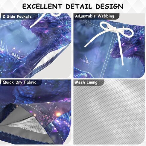 Purple Dragon Boys Breathable Board Shorts with Mesh Lining Beach Bottoms for Water Park in Kuwait