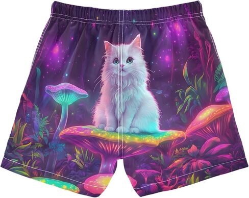 Boys' Board Shorts Cute Cat Mushroom Neon Beach Board Shorts Elastic Waistband Beach Swim Trunk in Kuwait