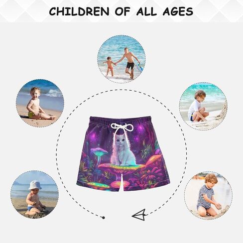 Boys' Board Shorts Cute Cat Mushroom Neon Beach Board Shorts Elastic Waistband Beach Swim Trunk in Kuwait