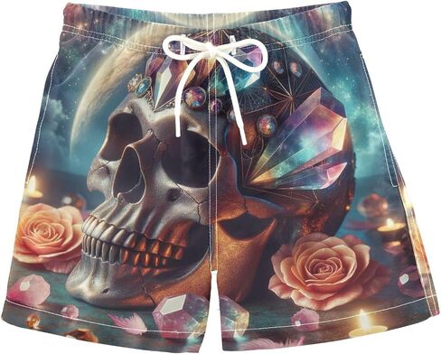 Starry Sky Skull Toddler Quick Dry Board Shorts with Mesh Lining Boy Running Trunks in Kuwait