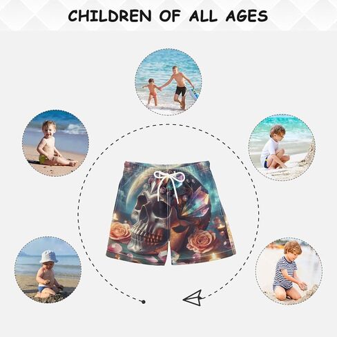 Starry Sky Skull Toddler Quick Dry Board Shorts with Mesh Lining Boy Running Trunks in Kuwait