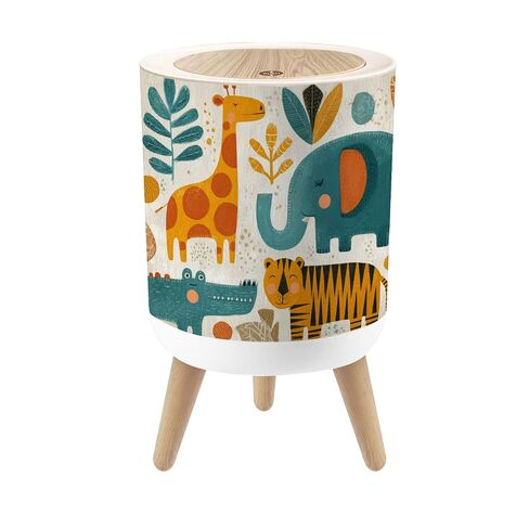 Small Trash Can with Lid Seamless Jungle Animals Hand Drawn for Kids 1.8 Gallon Dog Proof Trash Can Round Garbage Can Waste Bin Wastebasket for Bathroom Bedroom Living Room in Kuwait