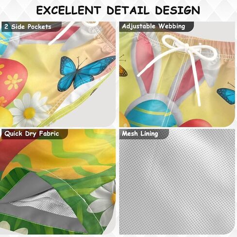 ODAWA Easter Eggs Butterflies Daisies Boys' Quick Dry Board Shorts with Mesh Lining Beach Bottoms for Water Park in Kuwait