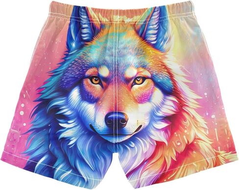 Colorful Wolf Little Kids Elastic Waistband Board Shorts with Mesh Lining Boy Swimming Trunks in Kuwait