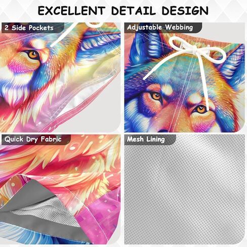 Colorful Wolf Little Kids Elastic Waistband Board Shorts with Mesh Lining Boy Swimming Trunks in Kuwait