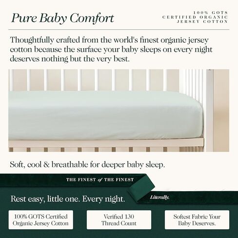 100% Organic Jersey Cotton Crib Sheets (3-Pack) 28" x 52" Standard Size | GOTS Certified Soft & Breathable Crib Sheets for Boys and Girls, 9" Deep Pocket & Full Elastic Snug Fit in Kuwait