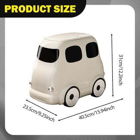 predolo Trash Can with Wheels Garbage Bin Wastebasket Container Multifunctional Storage Bucket with Cartoon Press Lid and Wide Opening Suitable for Bedroom of, White in Saudi Arabia