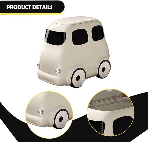 predolo Trash Can with Wheels Garbage Bin Wastebasket Container Multifunctional Storage Bucket with Cartoon Press Lid and Wide Opening Suitable for Bedroom of, White in Saudi Arabia