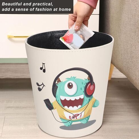 Cute Non-Slip Base Green Monster Cartoon Trash Can Trash Can PU Leather Waterproof Large Capacity Trash Can for Kids Room Grey Cardboard Nonwoven Fabric Leather in Kuwait