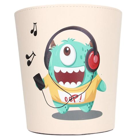 Cute Non-Slip Base Green Monster Cartoon Trash Can Trash Can PU Leather Waterproof Large Capacity Trash Can for Kids Room Grey Cardboard Nonwoven Fabric Leather in Kuwait