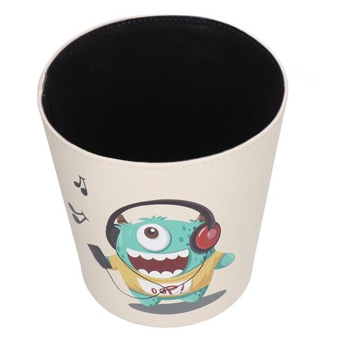 Cute Non-Slip Base Green Monster Cartoon Trash Can Trash Can PU Leather Waterproof Large Capacity Trash Can for Kids Room Grey Cardboard Nonwoven Fabric Leather in Kuwait