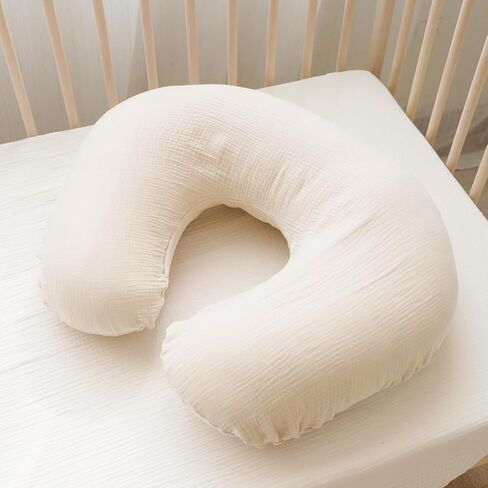 Muslin Nursing Pillow and Positioner, Breastfeeding, Bottle Feeding, Baby Sitting Support with Removable Ultra Soft Minky Cover, Tummy Time Support for Baby Boys and Girls in Kuwait