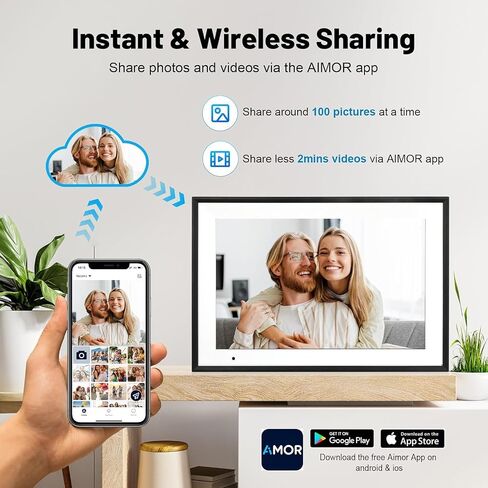 Digital Picture Frame, 10.1 Inch Digital Photo Frame with 1280 * 800 HD IPS Touch Screen, Smart Digital Frame Built-in 32GB Memory, Auto-Rotate Easy Setup Share Photos & Videos via AiMOR App in Kuwait