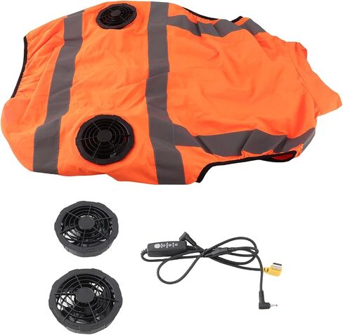 Cooling Vest with Two Removable Fans, Air Conditioned Work Waistcoat, 5V Rechargeable, Reflective Stripes, Lightweight Breathable - Heat Management, Protection, Safe for (XXXL) in Kuwait